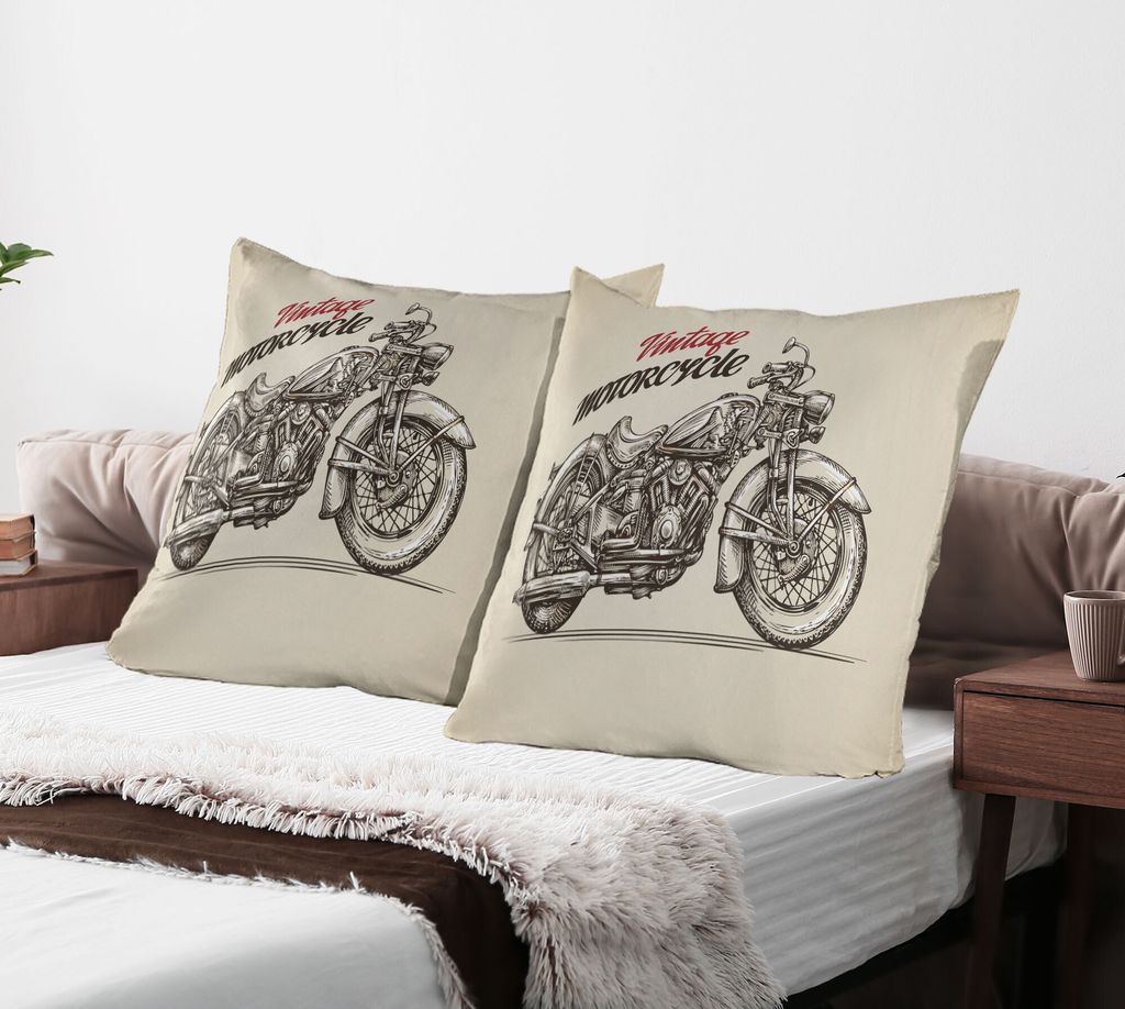 ABAKUHAUS Motorrad Kissenbezug Packung mit 2, Hand gezeichnet Chopper Style Bike mit Skizze Details Free Spirit des Fahrers, Dekorativer Gedruckter...