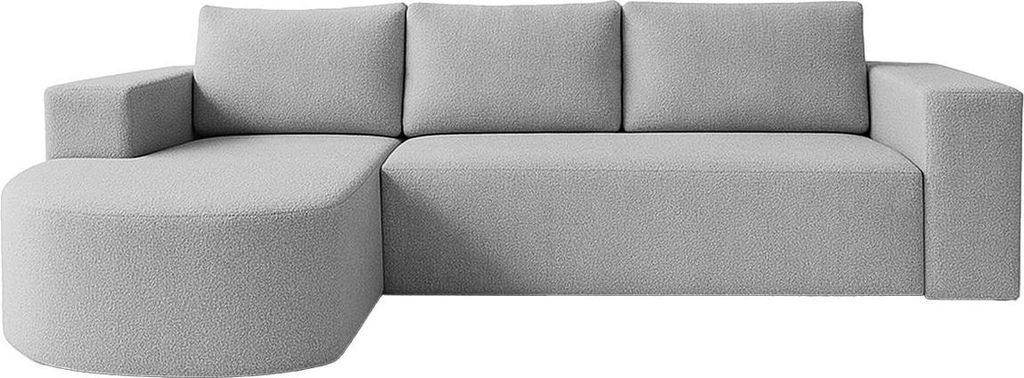 FEDVE Ecksofa Tolga aus Bouclé-Stoff mit Schlaffunktion, Hellgrau