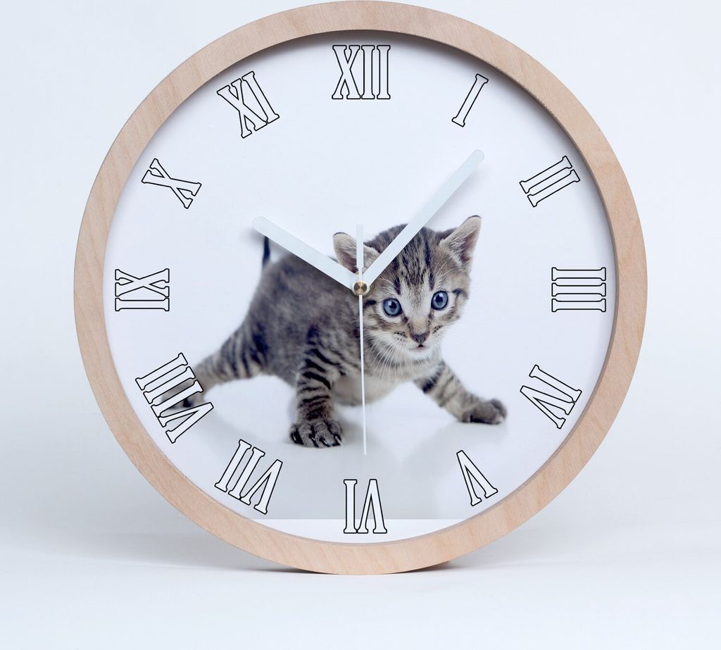 Holzuhr 30fi cm wanduhr - weiße Spitzen - kleine Katze