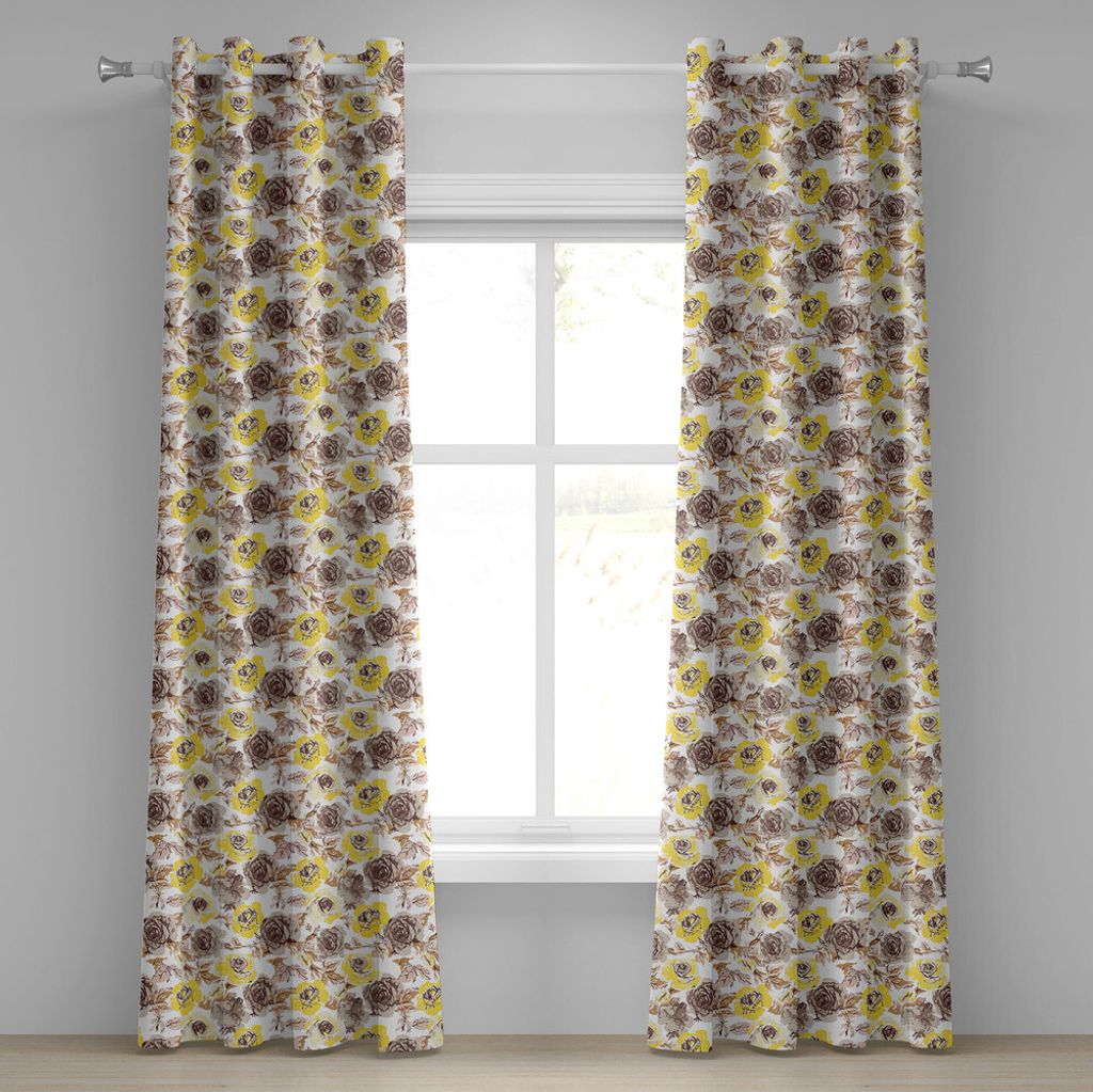 ABAKUHAUS Jahrgang Ösenvorhang, Grungy schauende Rosen-weibliches Weinlese-Flourish-romantische Natur-Wiederbelebung, Dekorative 2-Panel-Fenstervo...