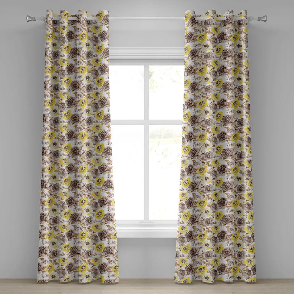 Rideau occultant léger style romantique beige et jaune 280cm x 245cm