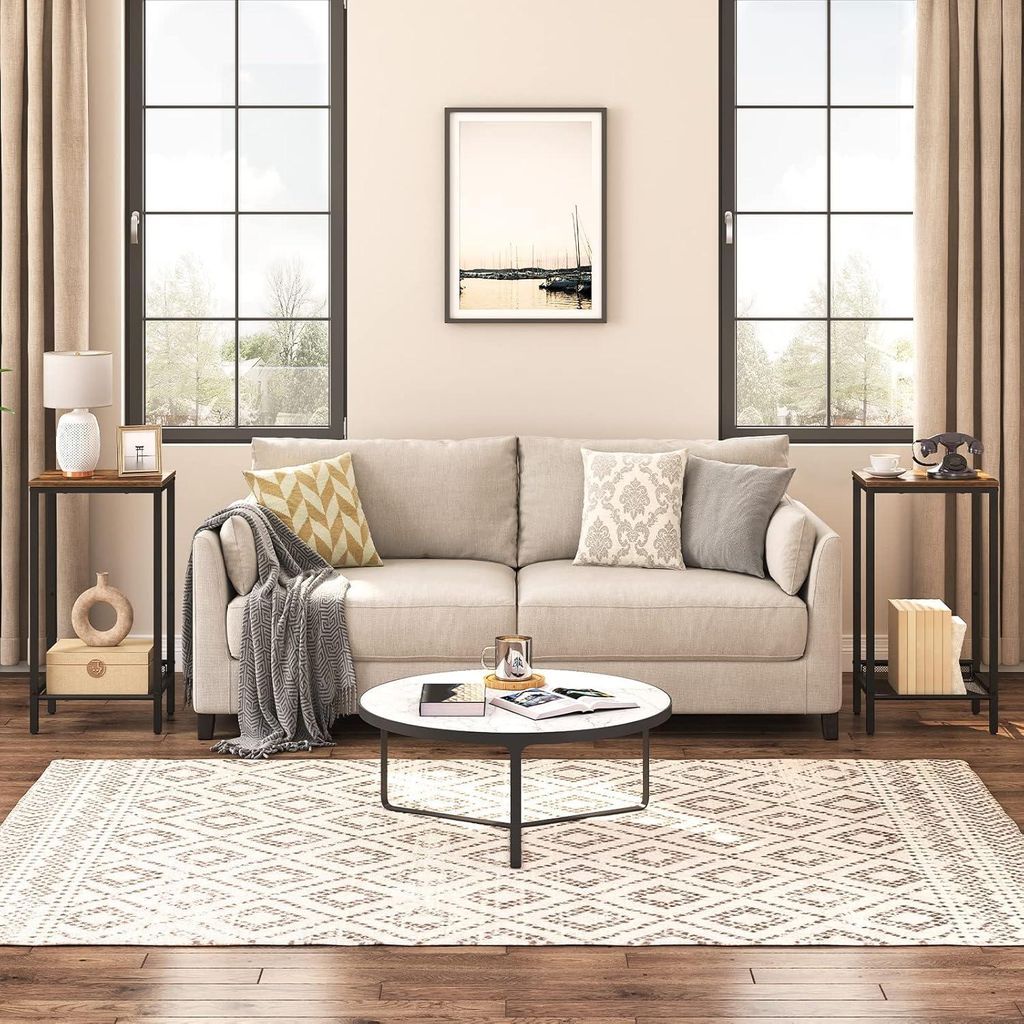 Telefontisch Beistelltisch mit verstellbarem Netzfach - schmales Nachttischchen - 38 x 28 x 73,5 cm - Büro Flur Wohnzimmer industrielles Design du...