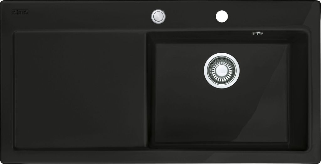 MYTHOS, MTK 611-100, 1000x510mm, Siebkorb als Druckknopfventil, mit verdecktem Überlauf, Tropfteil links, mit Ablaufgarnitur, 2 Batterielöcher, E...
