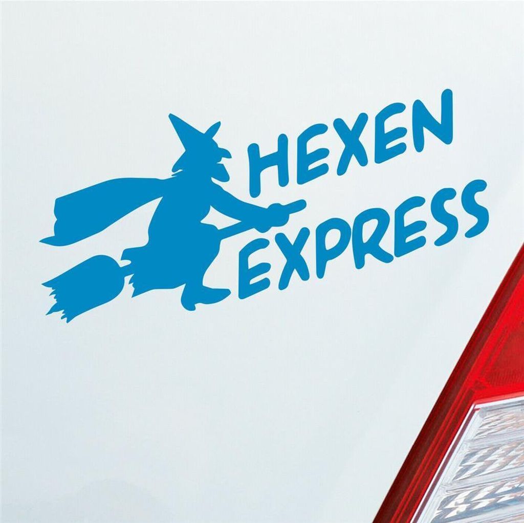 Auto Aufkleber Hexen Express Witch Besen Magic 15x7 cm Hellblau Sticker Heckscheibenaufkleber
