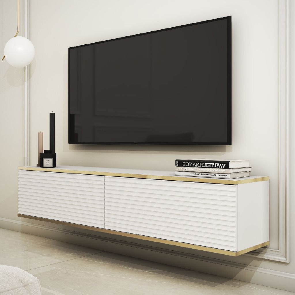 TV Lowboard Schrank Fernsehtisch ORO MDF 135 weiß 135x30x32cm