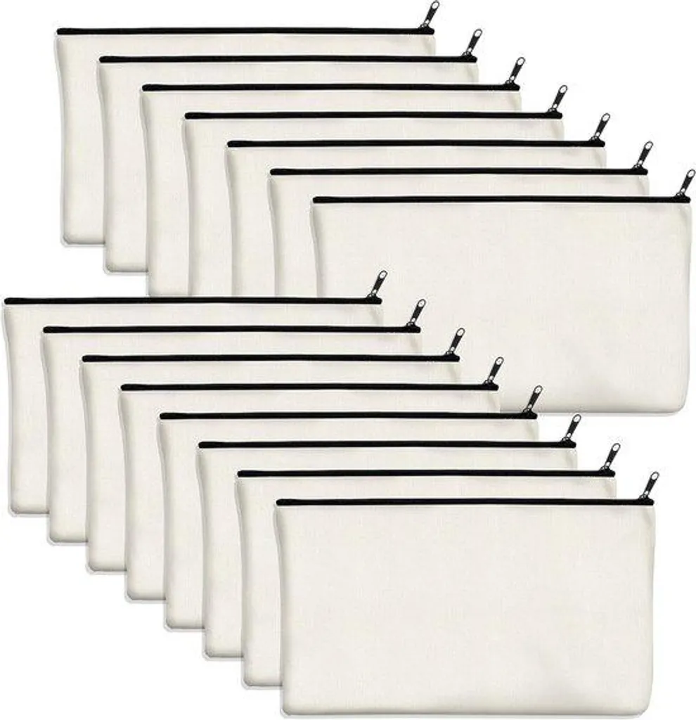 Pochette de rangement en coton blanc avec zip pour trousse de voyage