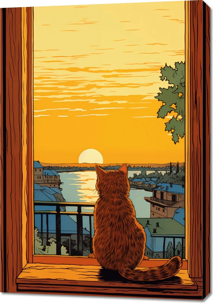 Decorazione Parete Gatto al Tramonto 70x100 - Quadro Design Moderno