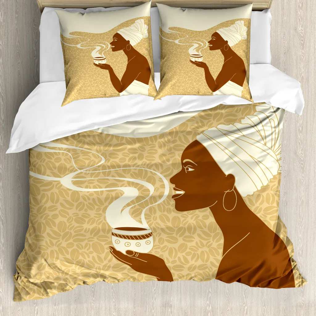 Parure de couette 155x220 cm pour chambre à coucher déco Afro Chic Marron