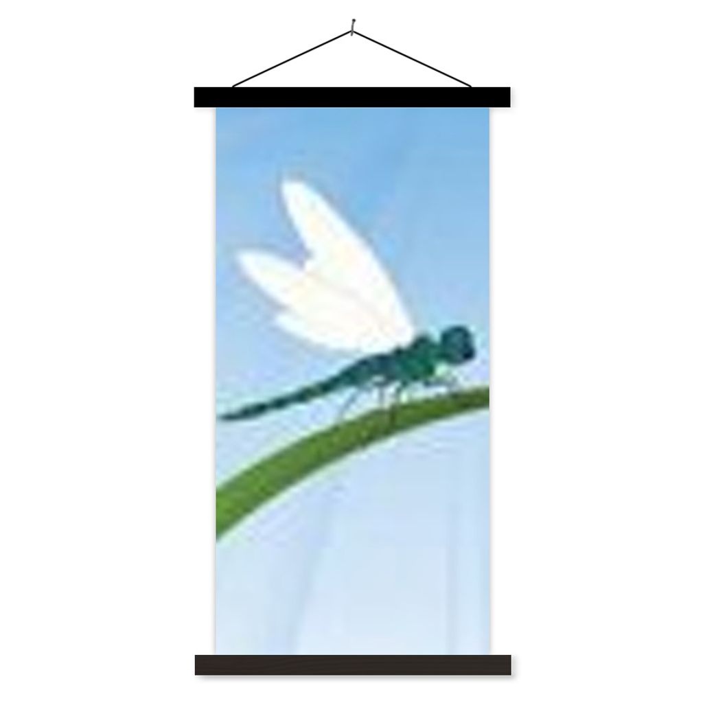 MuchoWow Textilposter Eine Illustration einer Libelle auf einem Grashalm 60x120 cm mit schwarzem Rahmen - Magnete