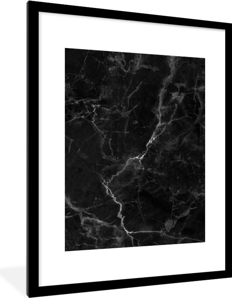 MuchoWow Gerahmtes Poster Marmor - Schwarz - Weiß - Textur - Marmoroptik 60x80 cm - Poster mit Schwarzem Bilderrahmen Wandposter Rahmen Foto Bil...
