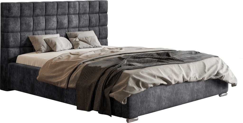 Bett 180x200 cm Noris - Schlafzimmer, Doppelbett - Polsterbett mit Bettkasten, Dunkelgrau