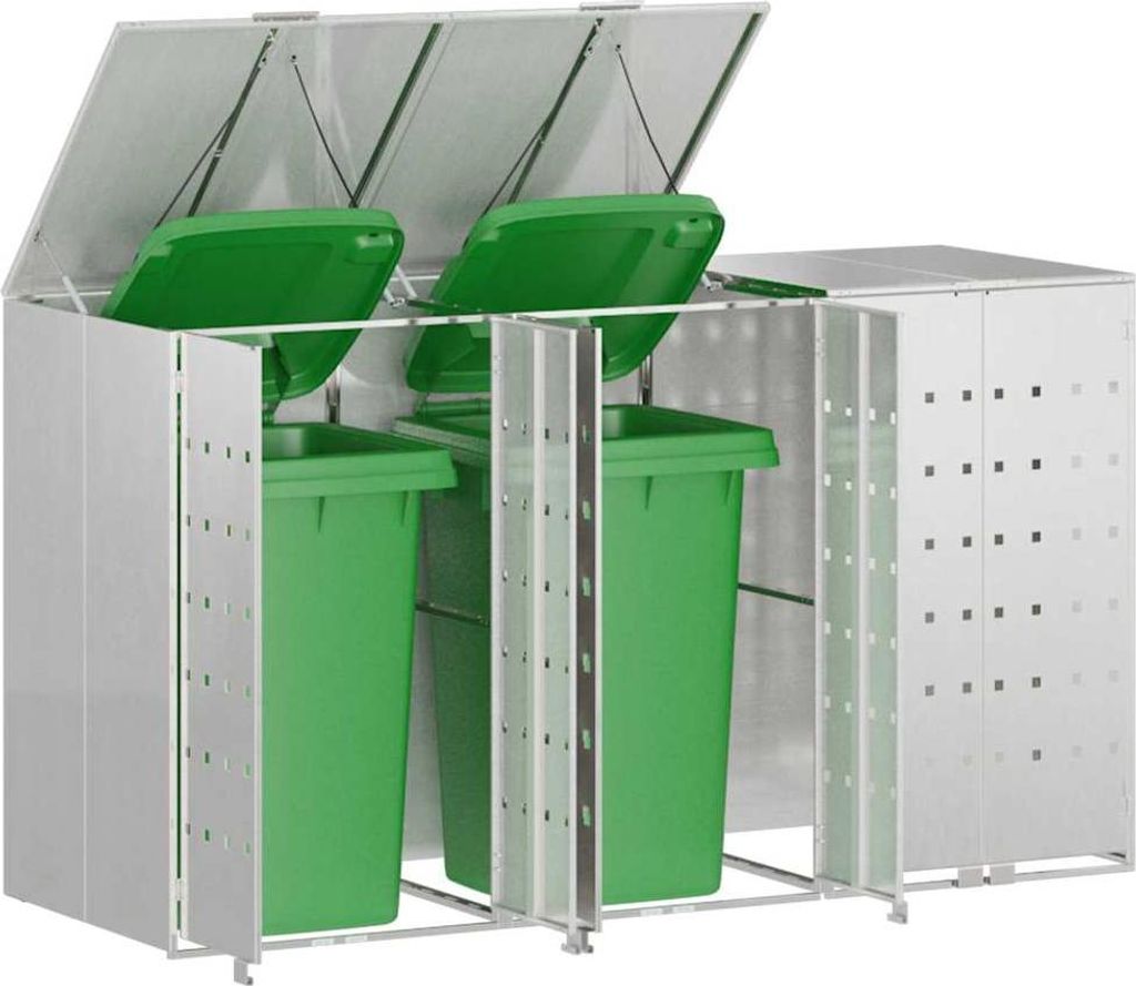 (Robust Möbel) Wagenmüllbehälter für 3 Behälter Silber 204 x 77,5 x 115,5cm - CL422136 - Mülltonnenboxen