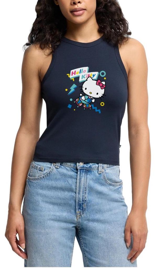 Spreadshirt Hello Kitty 90er Stil Mit Rollschuhen Cropped Frauen Organic Tank Top, L, Navy