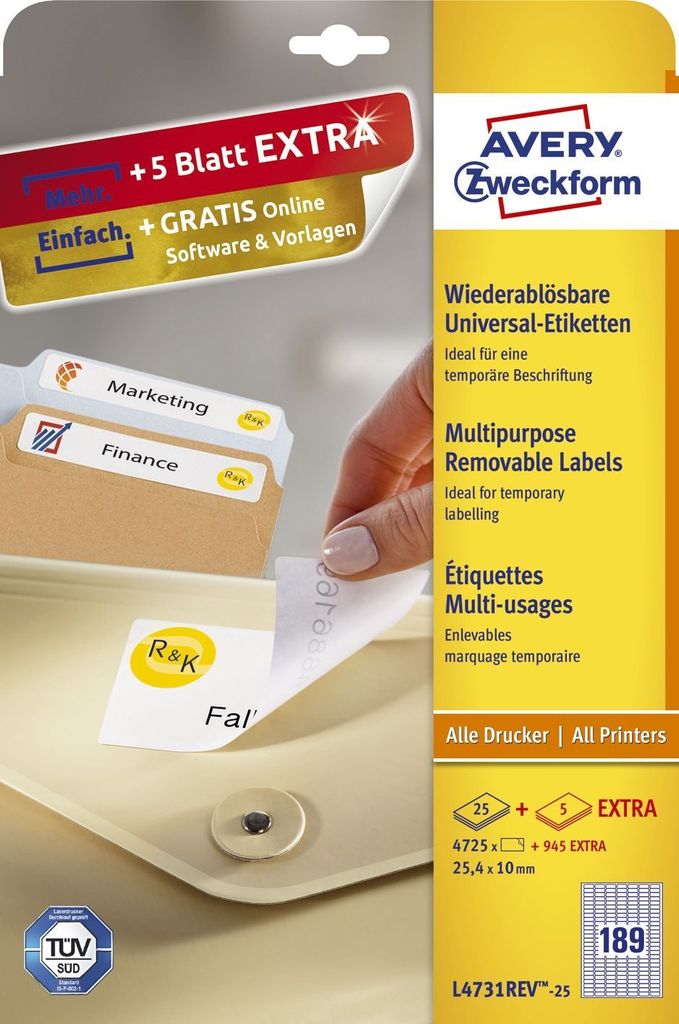 Avery Zweckform L4731REV-25 Étiquettes universelles, 25,4 x Image du produit 