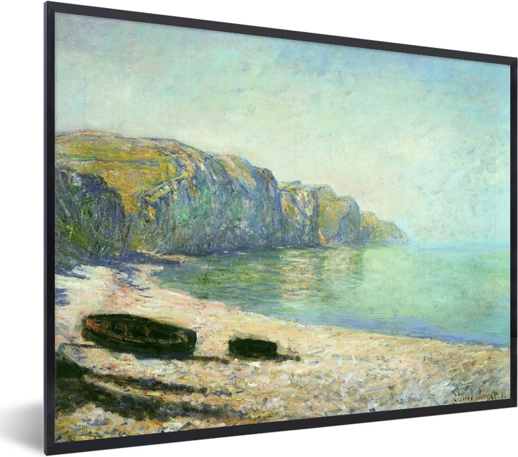 MuchoWow Gerahmtes Poster Boote am Strand von Pourville bei Ebbe - Gemälde von Claude Monet 80x60 cm - Poster mit Schwarzem Bilderrahmen Wandpos...