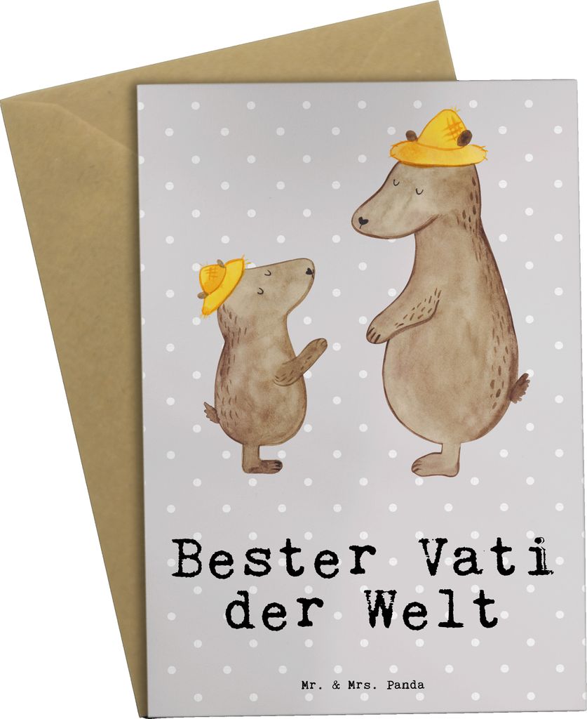 Mr. & Mrs. Panda Glückwunschkarte Bär Bester Vati der Welt - Grau Pastell - Geschenk, hochzeitskarten, Familie, Dankeschön, einladungskarten, Ge...