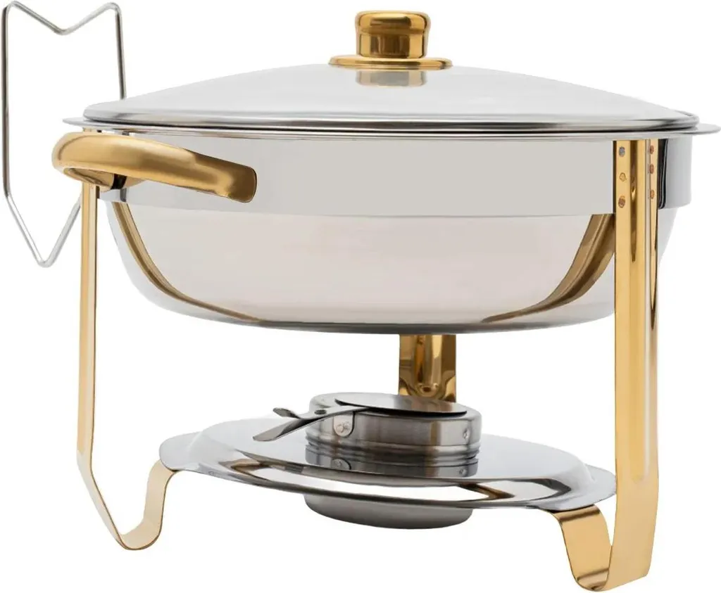 Chafing Dish Rond 5L en Acier Inoxydable - Chauffe-buffet avec Couvercle