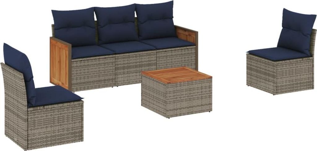 6-teiliges Gartensofa-Set mit Kissen, grau, Polyrattan