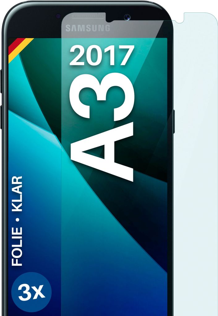 moex 3x Schutzfolie kompatibel mit Samsung Galaxy A3 (2017) - Displayschutzfolie dünn Folie, Klar