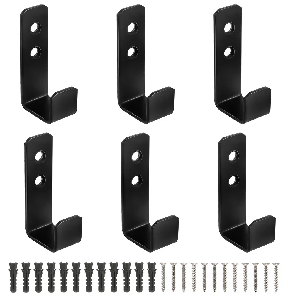 Fixation Murale Robuste pour Objets Lourds : 6 Crochets Noirs Anti-Chute
