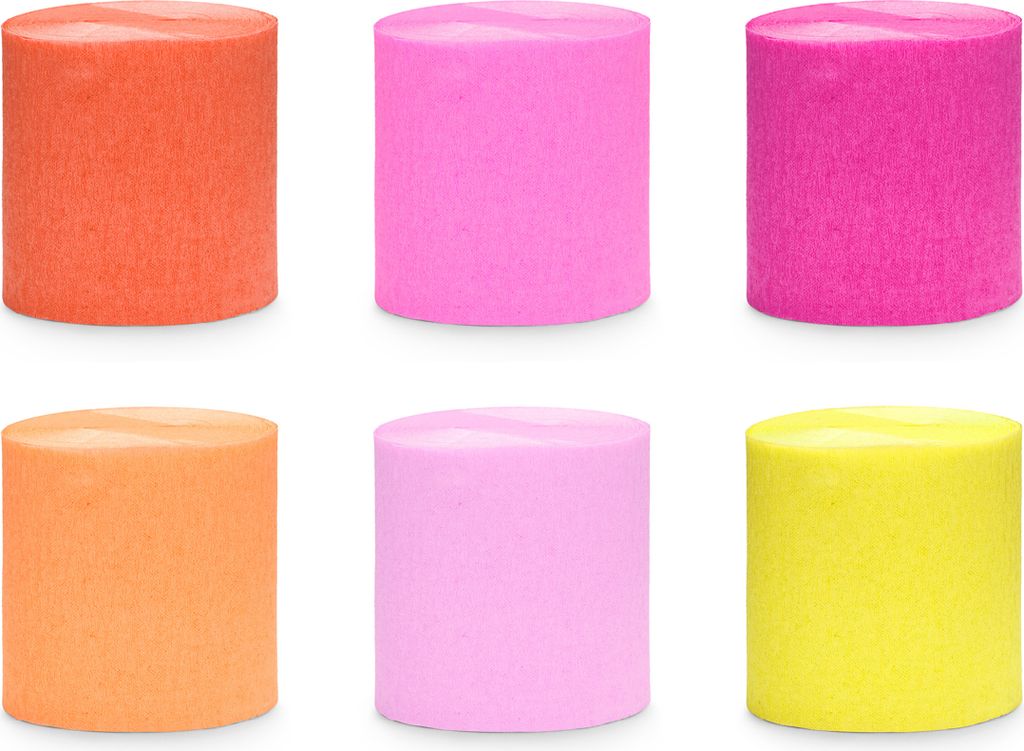 Krepppapier Rollen 5cm x 10m 6er Set Gelb / Orange / Rosa
