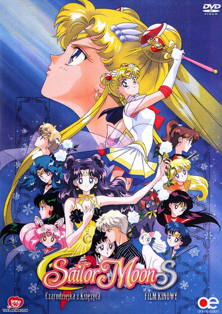 A collage of characters from the anime series Sailor Moon, with the title of the movie prominently displayed.