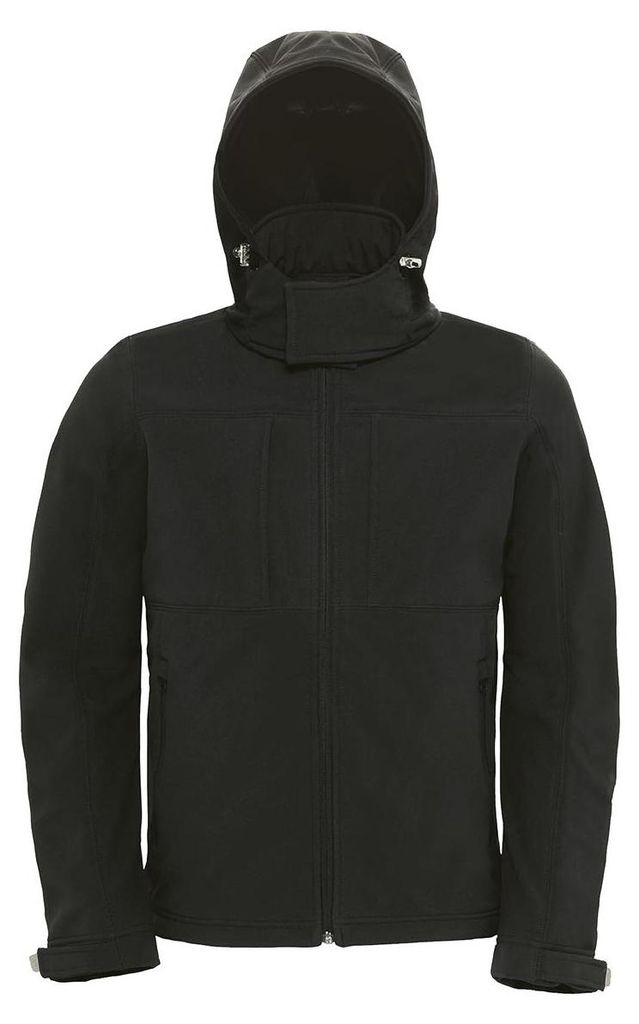 B&C Herren Softshell-Jacke mit Kapuze, Fleece-Innenfutter, atmungsaktiv, wasserabweisend, winddicht FK101 (2XL) (Schwarz)