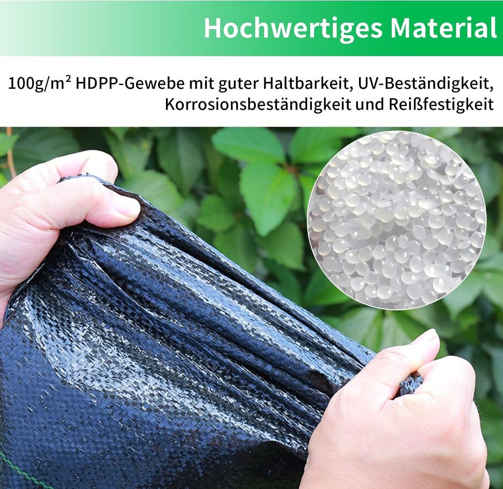 Unkrautvlies 100 G/m² – Wasserdurchlässig & Reißfest, 100m X 2m Rolle, UV-stabil