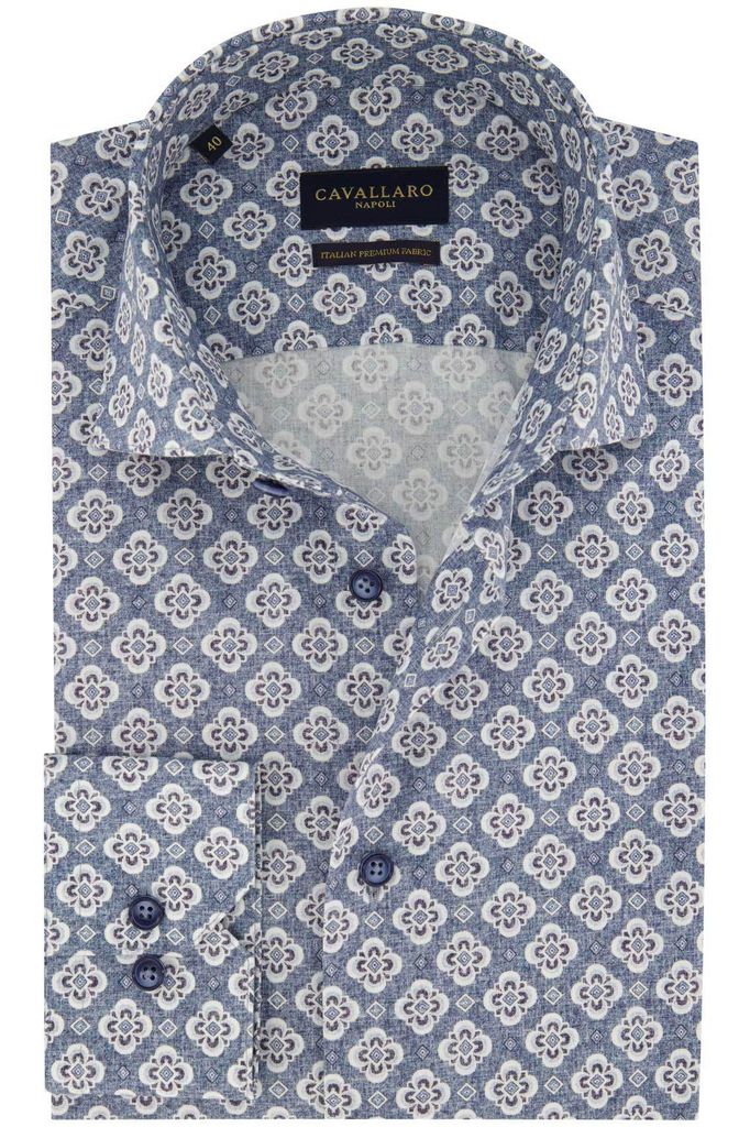 Blau gedrucktes Cavallaro Taranto Hemd Slim Fit Baumwolle