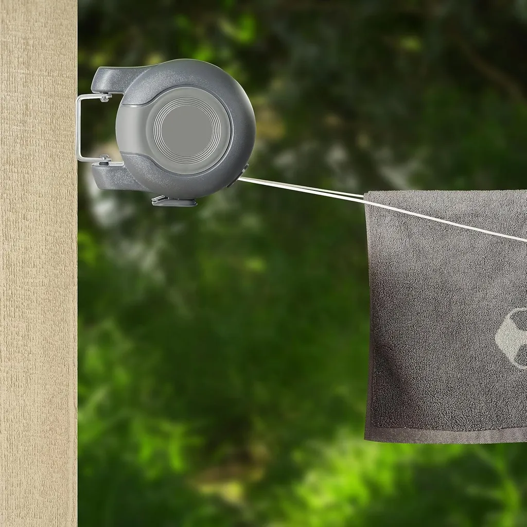 Double corde à linge murale extensible 30m grise pour extérieur et balcon