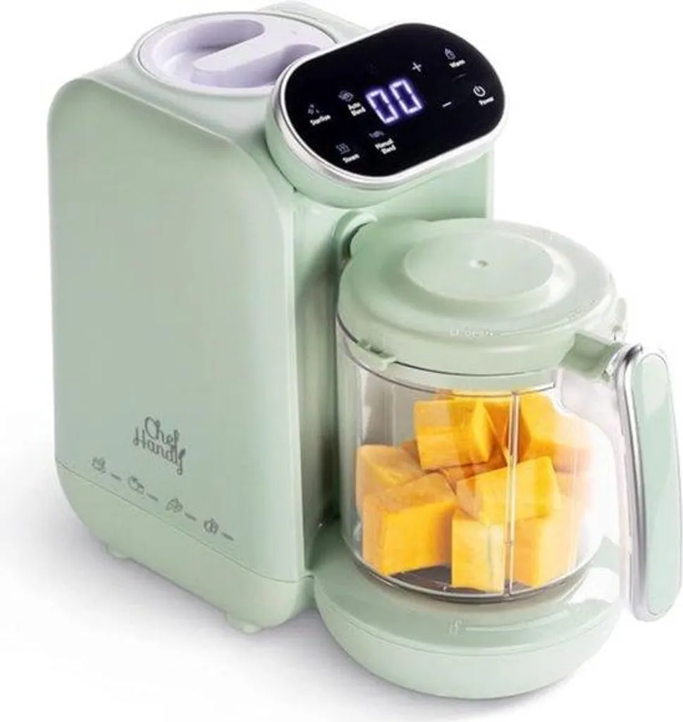 Robot bébé 5-en-1 vert menthe : Vapeur, Mixage et Stérilisation Rapide