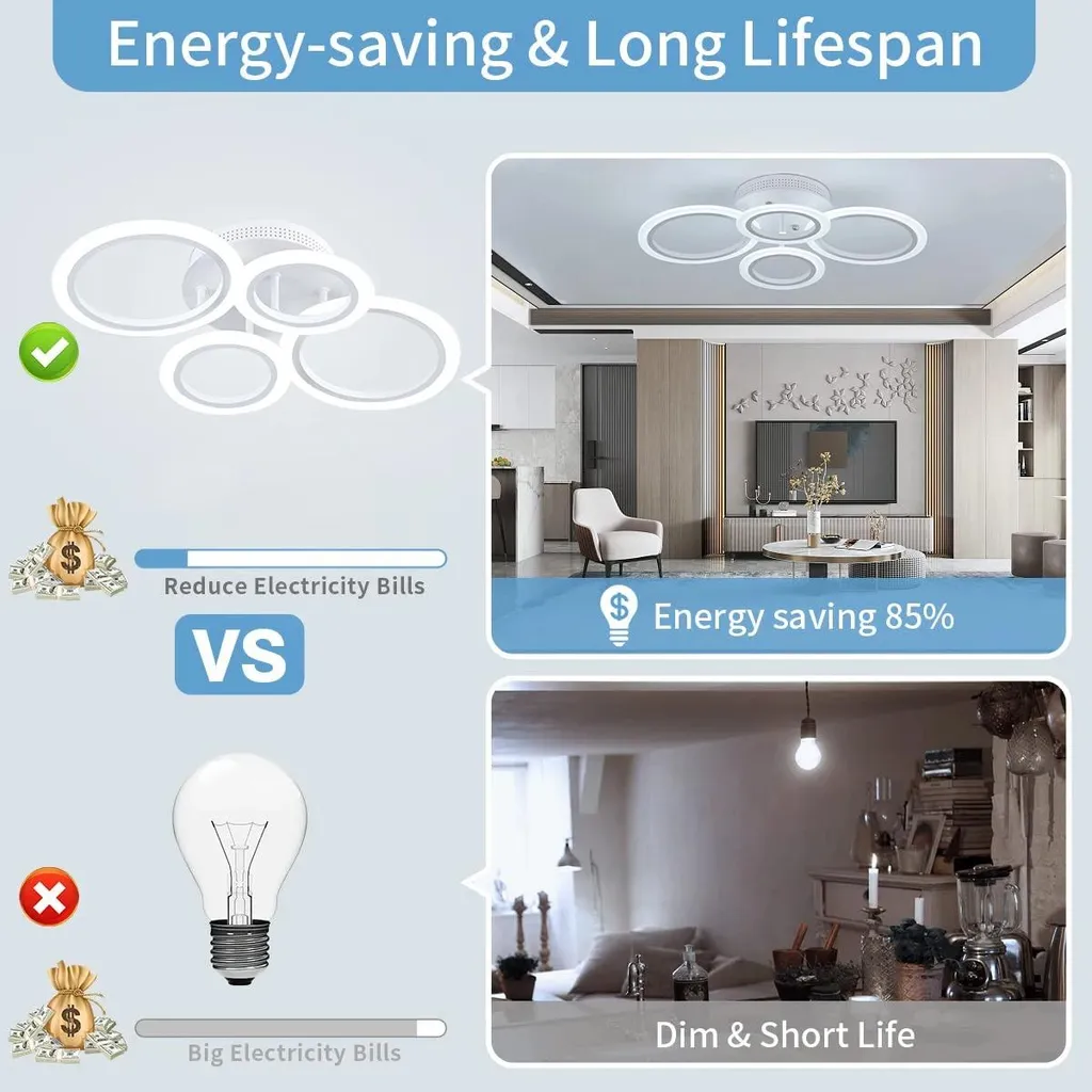 Plafonnier LED avec Télécommande RC et Variation d'Intensité par Appli - 5