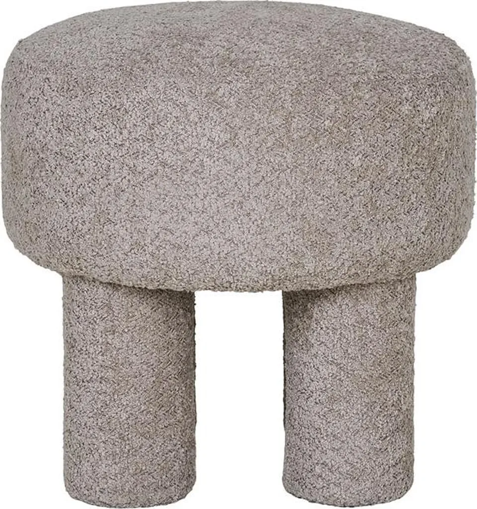Petit Pouf Gris Clair Minna - Solution Assise Gain de Place en Bouclette