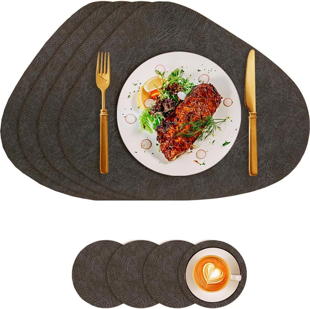 Doppelseitige Leder-Tabletts und Untersetzer - Set von 4 - wasserdicht - Kunstleder