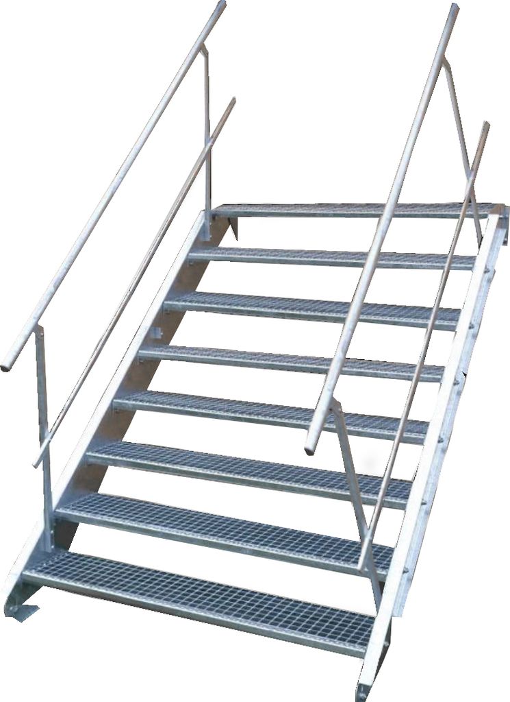 Stahltreppe 8 Stufen-Breite 60cm Variable-Höhe 120-160cm beidseit. Geländer
