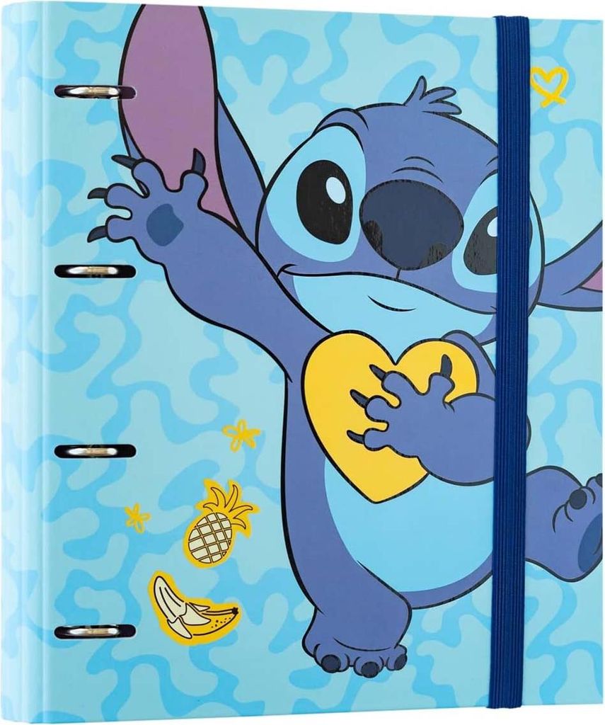 Disney, A4 Stitch-Ordner 4 Ringe mit Blättern, tropisch & stabil, Blau