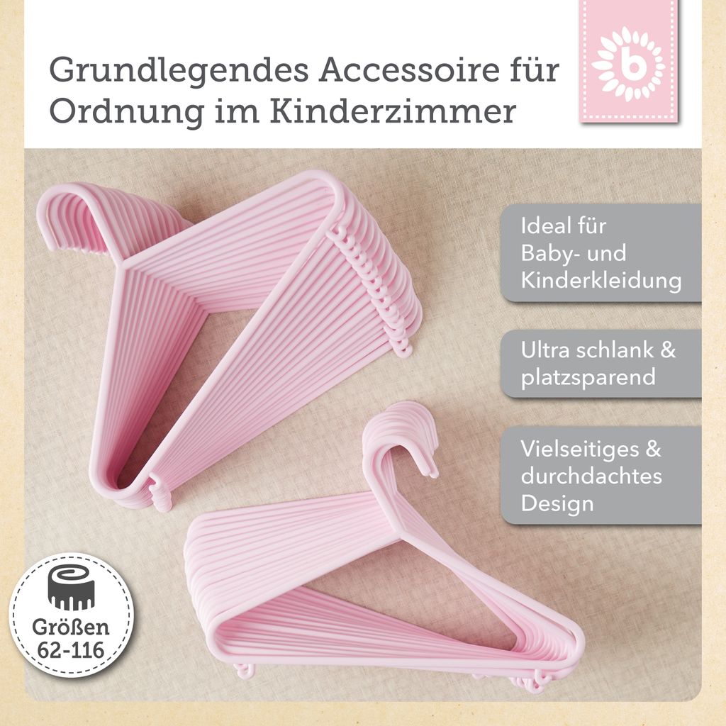 Bieco Kleiderbügel Kinder 32 St. Rosa | Länge ca. 30 cm | Baby Kleiderbügel | Kunststoff Kleiderbügel Kinder Baby | Baby Organiser Für Kleider...