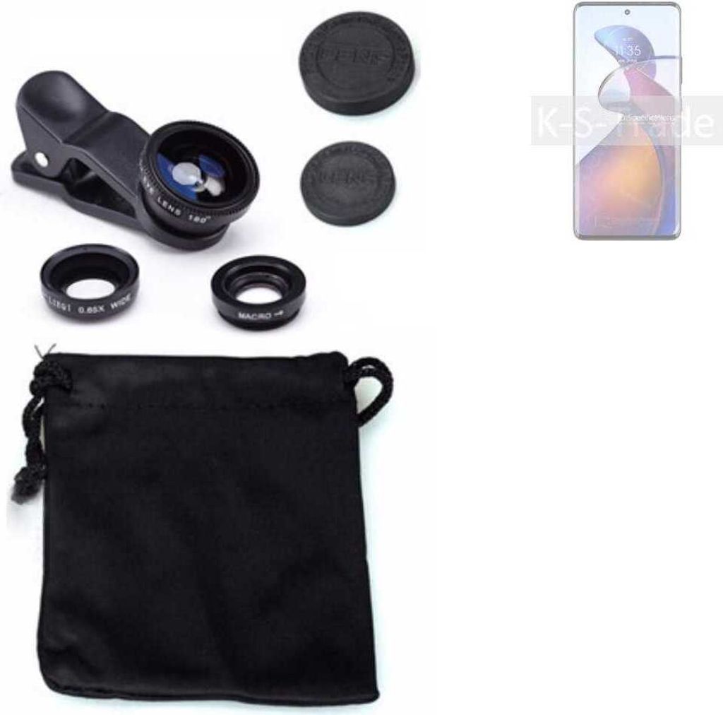 K-S-Trade Smartphone Kamera Linsen Set Kompatibel mit Motorola Edge 30 Fusion 3in1 Clip-On Kamera Adapter Macro Weitwinkel FishEye Fischauge Objektiv