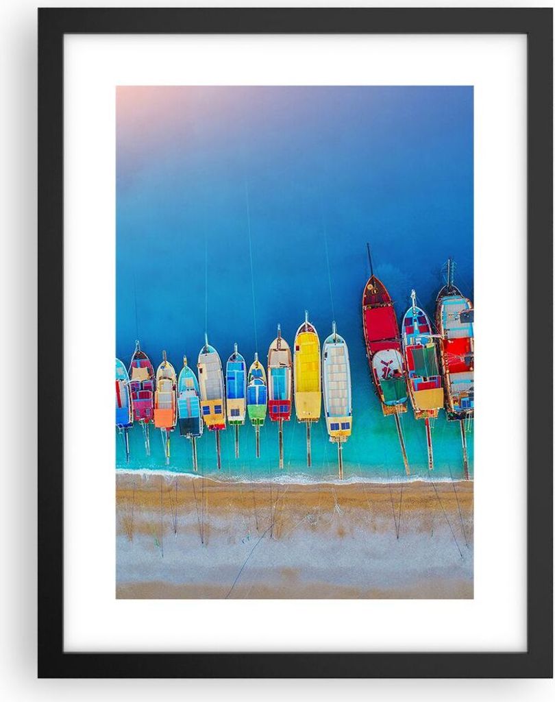 Gerahmtes Poster - Schwarzer Rahmen - Schiffe Strand Perspektive - 30x40 cm - Wand Bild - Wanddeko - Wandbilder - Kunstposter - Wandposter - Bilder...