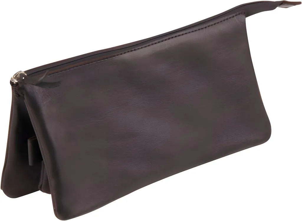Trousse cuir noir 3 compartiments zippés grande capacité sac