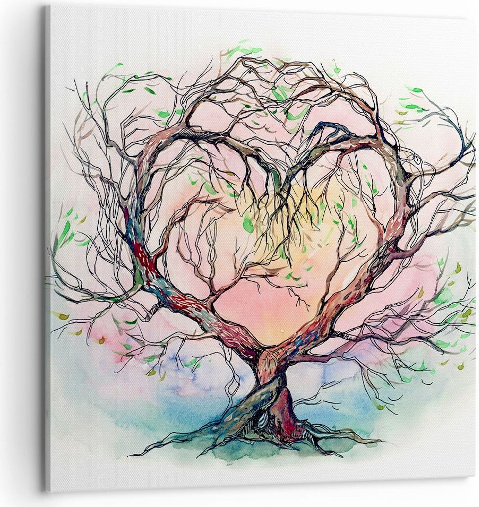 Bild auf Leinwand - Leinwandbild - Baum Herz Natur Bild - 60x60cm - Wand Bild - Wanddeko - Leinwanddruck - Bilder - Kunstdruck - Wanddekoration - L...