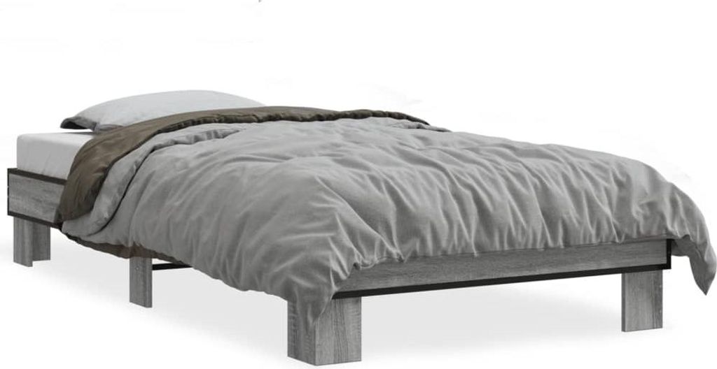 vidaXL Bettgestell Grau Sonoma 75x190 cm Holzwerkstoff und Metall