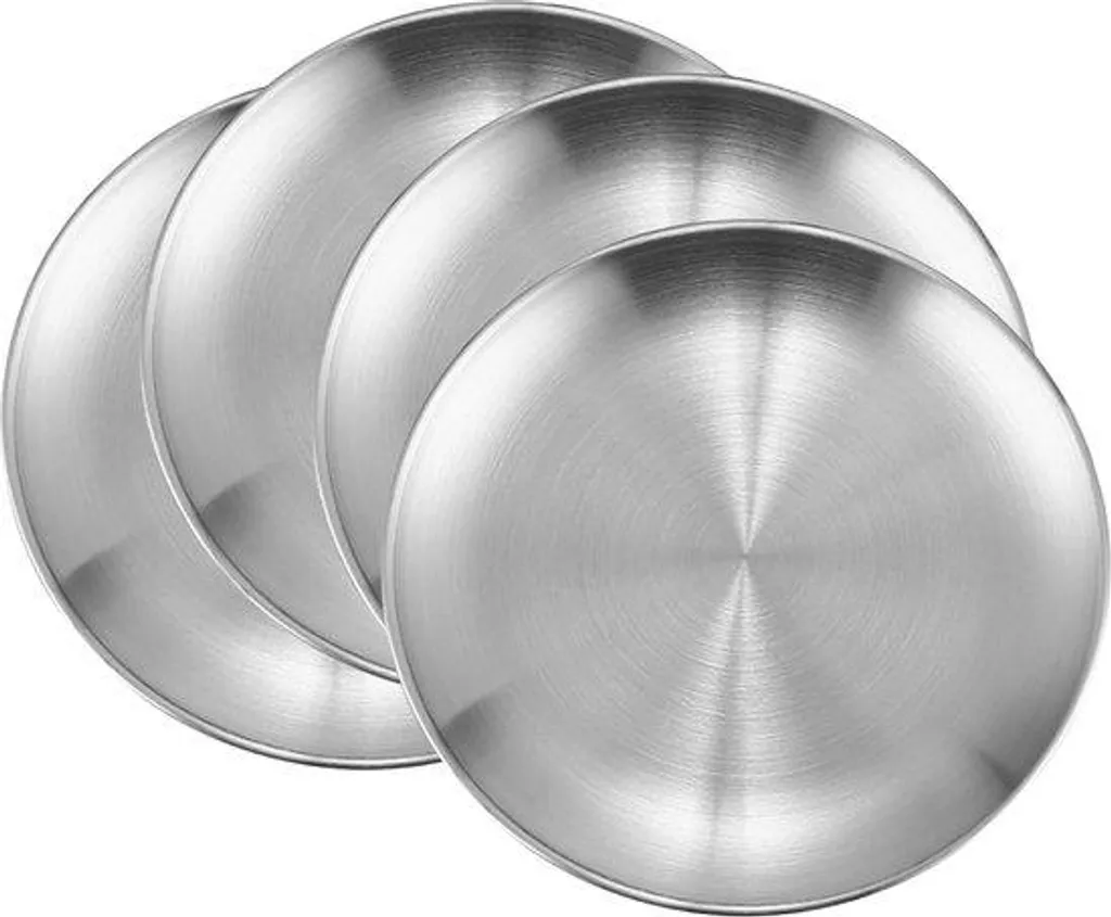 Assiettes de Table en Inox - Lot de 4 Assiettes Plates Diamètre 25cm