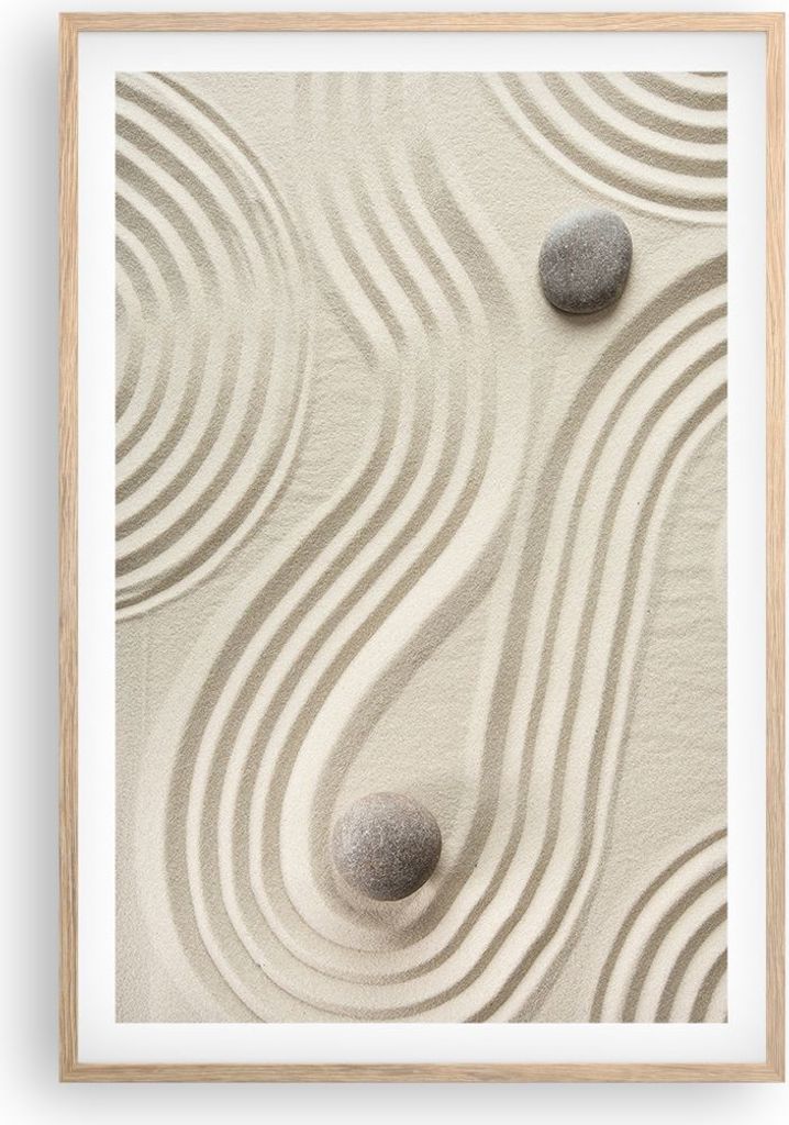 Gerahmtes Poster - Rahmen in heller Eiche - Steine Figuren Sand - 61x91,5 cm - Wand Bild - Wanddeko - Wandbilder - Kunstposter - Wandposter - Bilde...