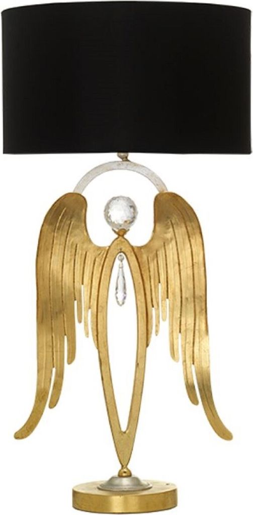 Casa Padrino Luxus Tischleuchte Engel Gold / Silber / Schwarz Ø 28 x H. 56,5 cm - Moderne Schreibtischleuchte mit edlem Swarovski Kristallglas - L...