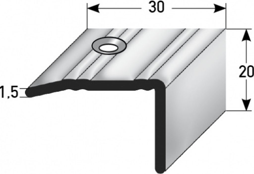 Treppenkante "Paludi" / Treppenkantenprofil / Winkelprofil (Größe 20 mm x 30 mm) aus Edelstahl matt, nach Rutschhemmungsklasse R10 DIN 51130, ge...