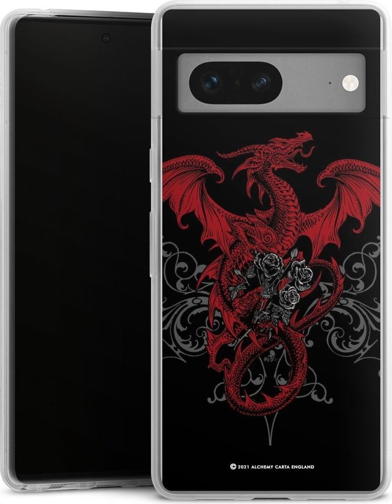 DeinDesign Slim Hülle für Google Pixel 7 Silikon Case Ultra Dünn Handyhülle Drache Gothic Rot