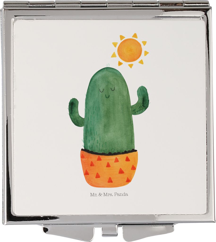 Mr. & Mrs. Panda Kosmetikspiegel Kaktus Sonne - Weiß - Geschenk, Kleiner Spiegel, Schminkspiegel, Geschenkidee, Quadratischer, Sonnenschein, Hands...