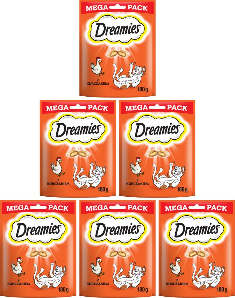 Dreamies Mega Pack - Katzenleckerli mit leckerem Huhn, 6 Packungen à 180g (6x180g)