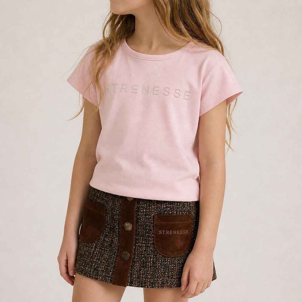 63132 STRENESSE T-Shirt Mädchen Rosa Gr. 110 – Glitzer-Shirt mit Strass-Logo